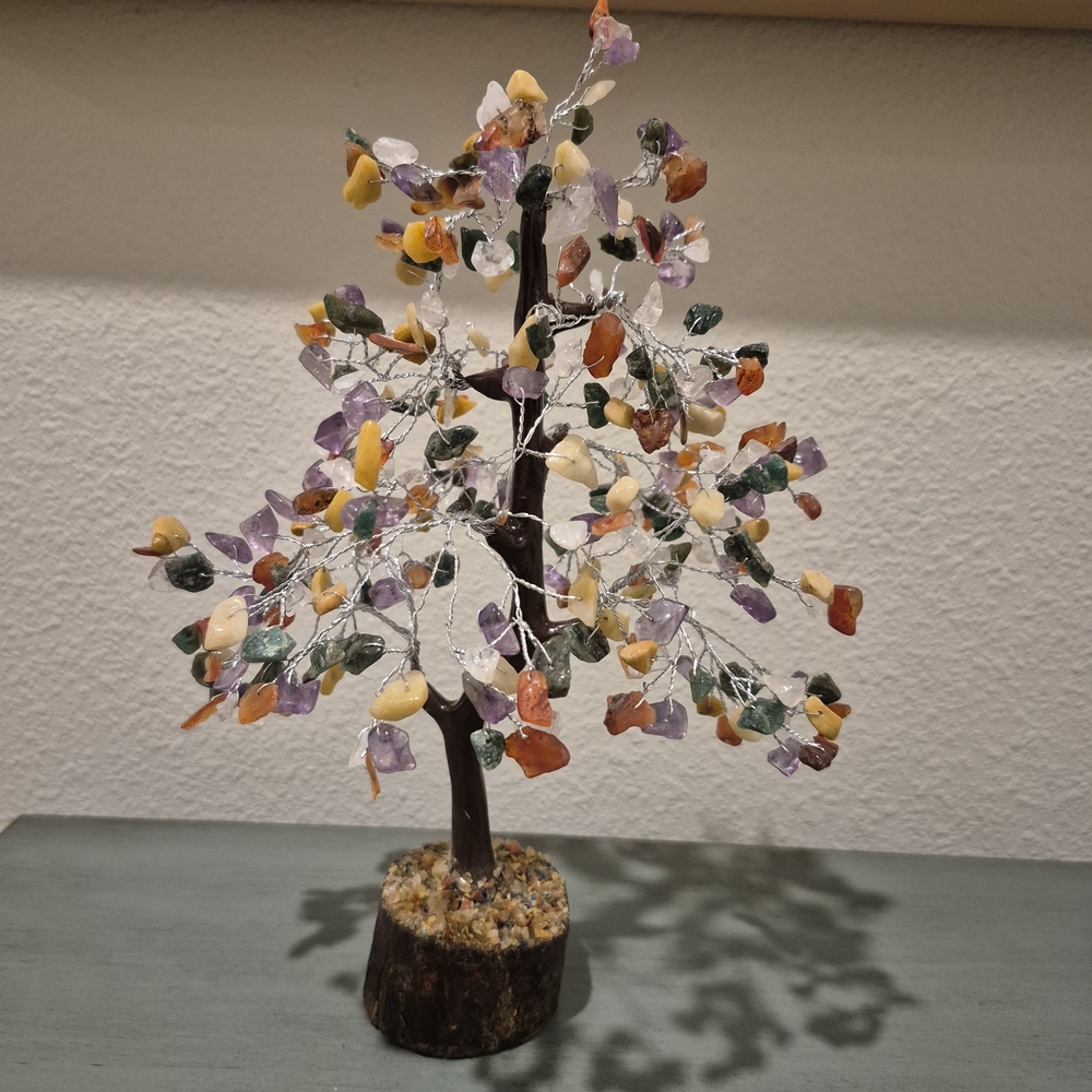 Amethyst, Lapis Lazuli, Carnelian Crystal Bonsai Tree - Silver Wrapped - Picture 1 of 7
